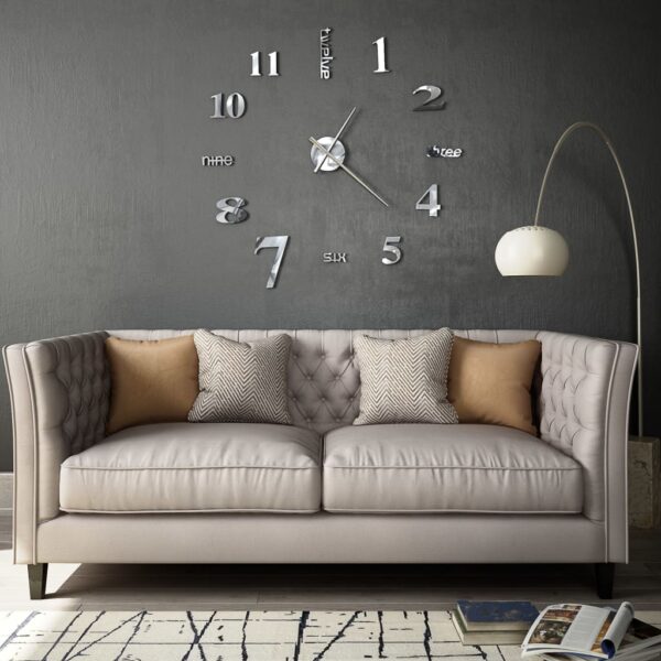 HomeDiscount-3D Wall Clock Modern Design 100 cm XXL Silver