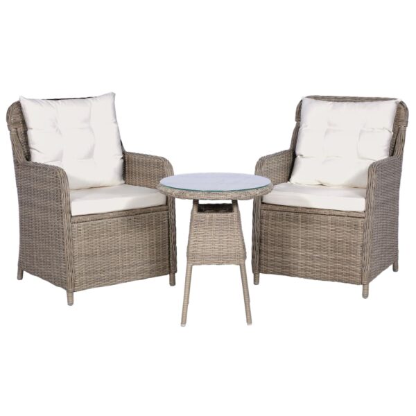 HomeDiscount-3 Piece Bistro Set with Cushions and Pillows Poly Rattan Brown