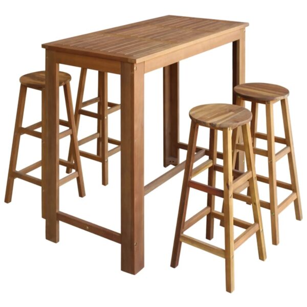 HomeDiscount-Bar Table and Stool Set 5 Pieces Solid Acacia Wood