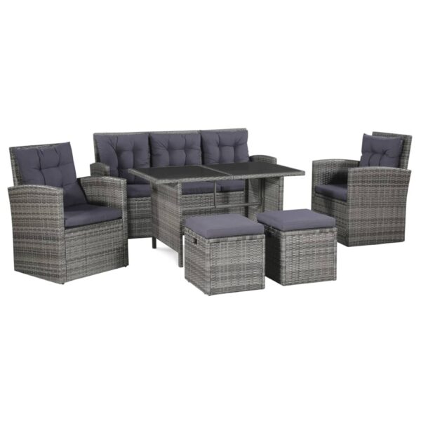 HomeDiscount-6 Piece Garden Lounge Set with Cushions Poly Rattan Grey