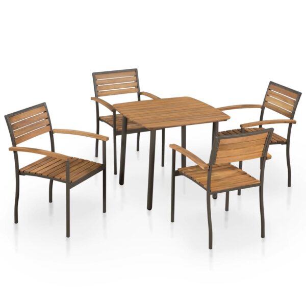 HomeDiscount-5 Piece Outdoor Dining Set Solid Acacia Wood and Steel