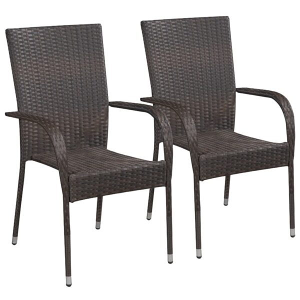 HomeDiscount-Stackable Outdoor Chairs 2 pcs Poly Rattan Brown