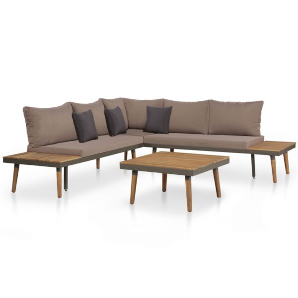 HomeDiscount-4 Piece Garden Lounge Set with Cushions Solid Acacia Wood Brown