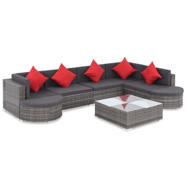 HomeDiscount-8 Piece Garden Lounge Set with Cushions Poly Rattan Grey