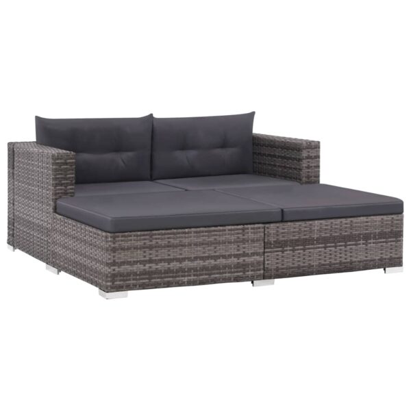 HomeDiscount-3 Piece Garden Lounge Set with Cushions Poly Rattan Grey