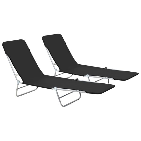 HomeDiscount-Folding Sun Loungers 2 pcs Steel and Fabric Black