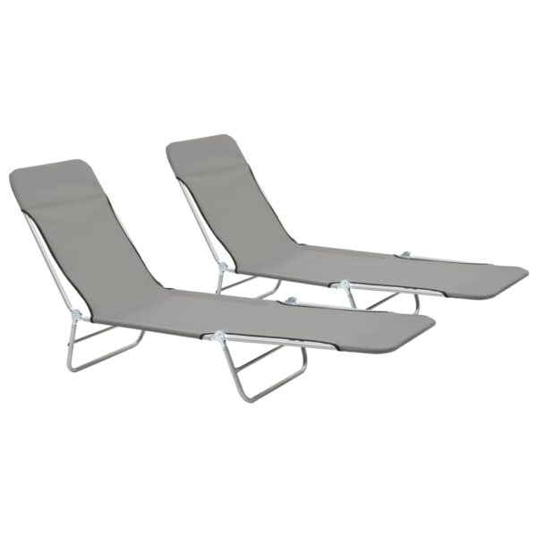 HomeDiscount-Folding Sun Loungers 2 pcs Steel and Fabric Grey