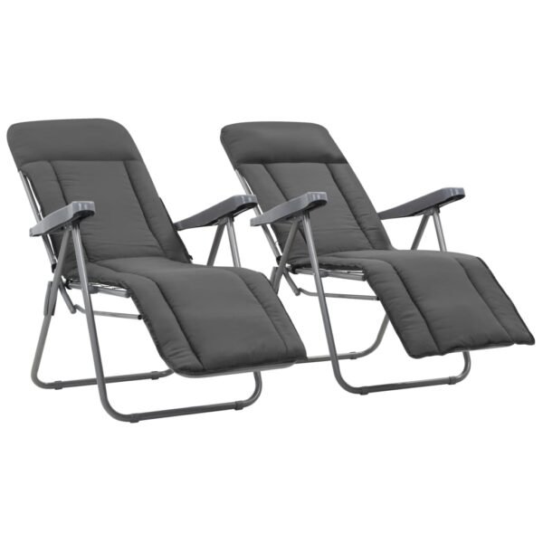 HomeDiscount-Folding Garden Chairs with Cushions 2 pcs Grey