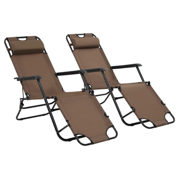 HomeDiscount-Folding Sun Loungers 2 pcs with Footrests Steel Brown