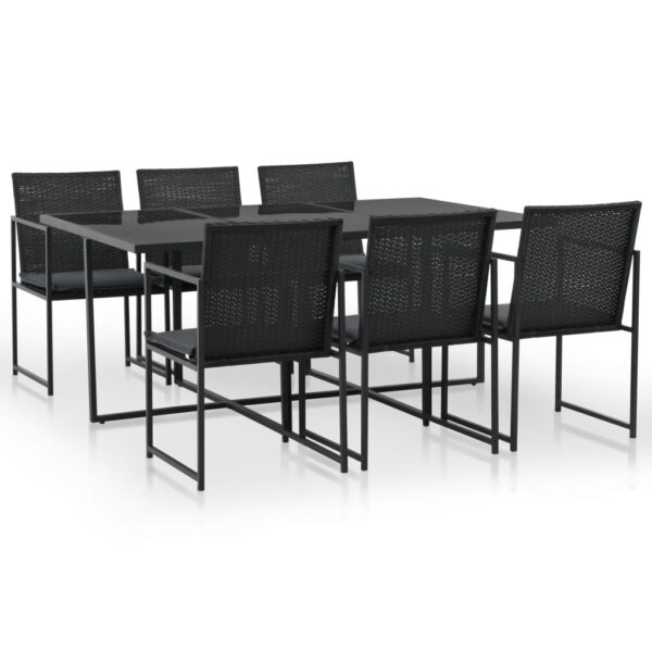 HomeDiscount-7 Piece Outdoor Dining Set with Cushions Poly Rattan Black