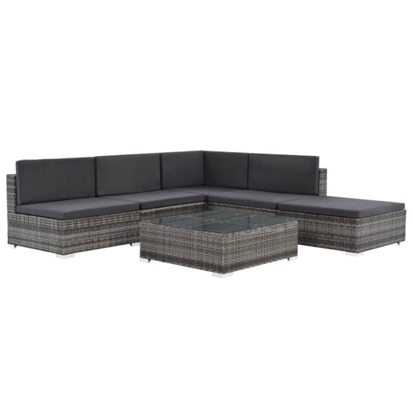 HomeDiscount-6 Piece Garden Lounge Set with Cushions Poly Rattan Grey