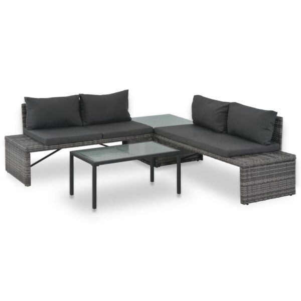 HomeDiscount-3 Piece Garden Lounge Set with Cushions Poly Rattan Grey