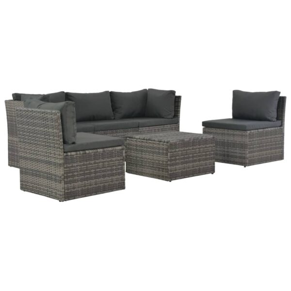 HomeDiscount-4 Piece Garden Lounge Set with Cushions Poly Rattan Grey