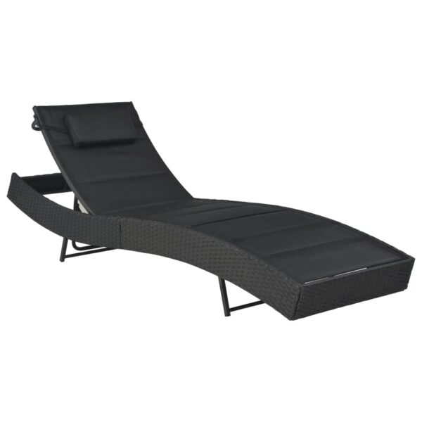 HomeDiscount-Sun Lounger Poly Rattan and Textilene Black