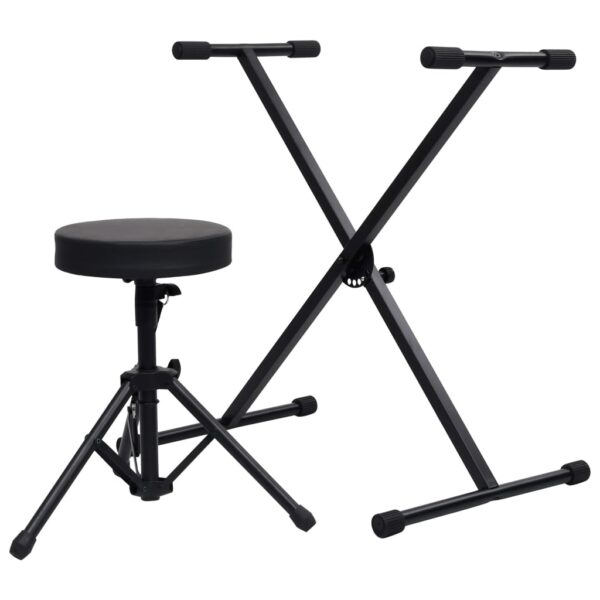 HomeDiscount-Keyboard Stand and Stool Set Black