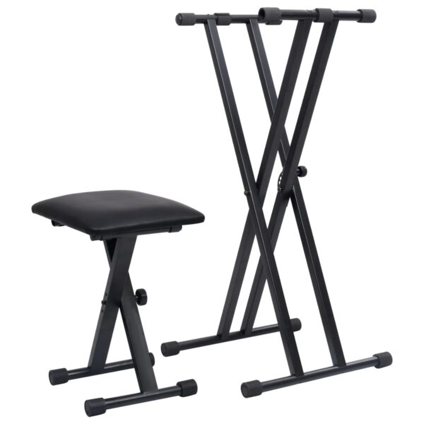 HomeDiscount-Double Braced Keyboard Stand and Stool Set Black