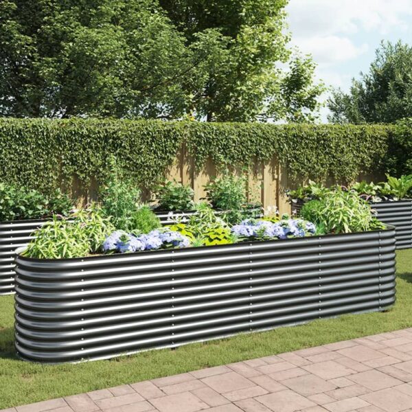 HomeDiscount-Garden Raised Bed 400x80x81 cm Galvanised Steel Grey