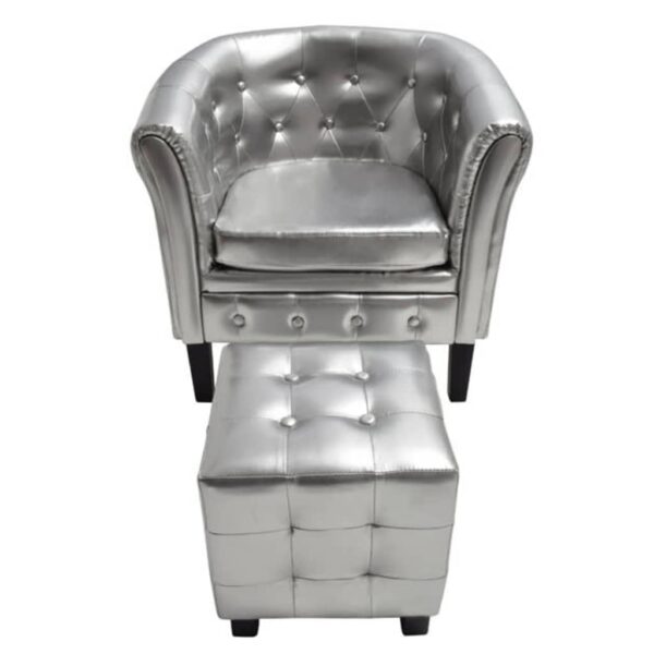 HomeDiscount-Tub Chair with Footstool Silver Faux Leather