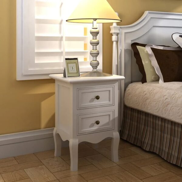 HomeDiscount-Nightstands 2 pcs with 2 Drawers MDF White