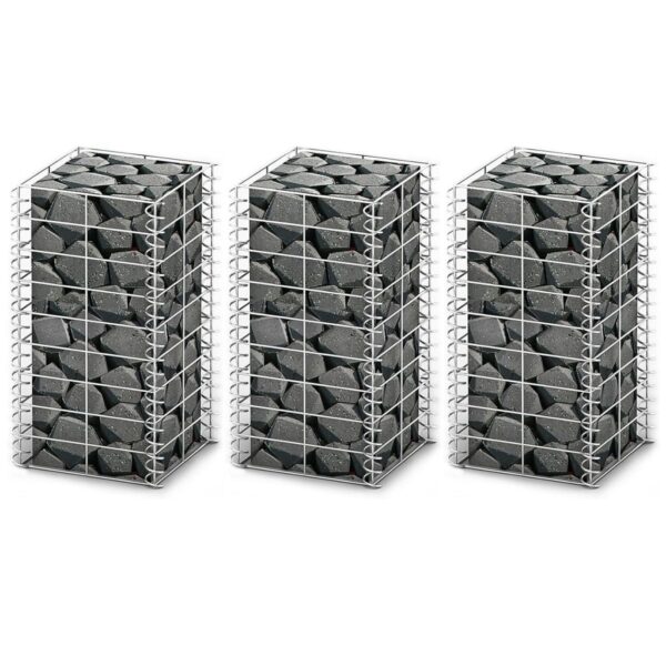 HomeDiscount-Gabion Set 3 pcs Galvanised Wire 25x25x50 cm