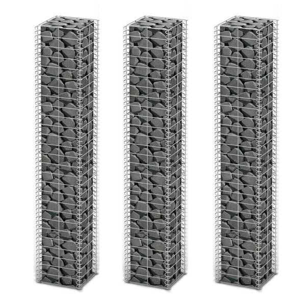 HomeDiscount-Gabion Set 3 pcs Galvanised Wire 25 x 25 x 150 cm