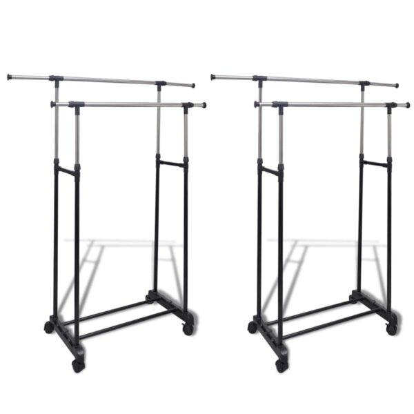 HomeDiscount-Adjustable Clothes Rack with 2 Hanging Rails 2 pcs