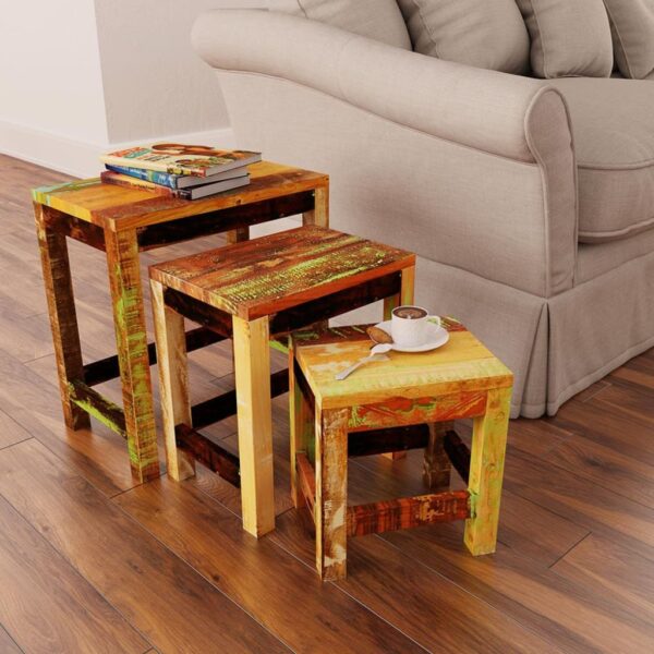 HomeDiscount-Nesting Table Set 3 Pieces Vintage Reclaimed Wood