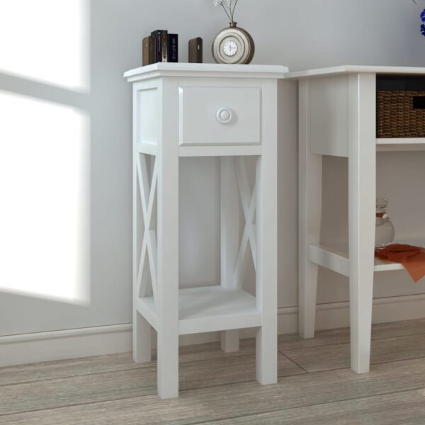 HomeDiscount-Side Table with Drawer White