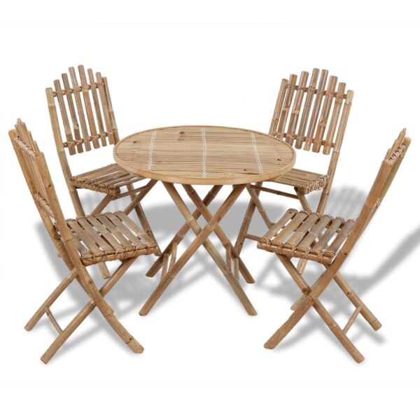 HomeDiscount-5 Piece Folding Outdoor Dining Set Bamboo