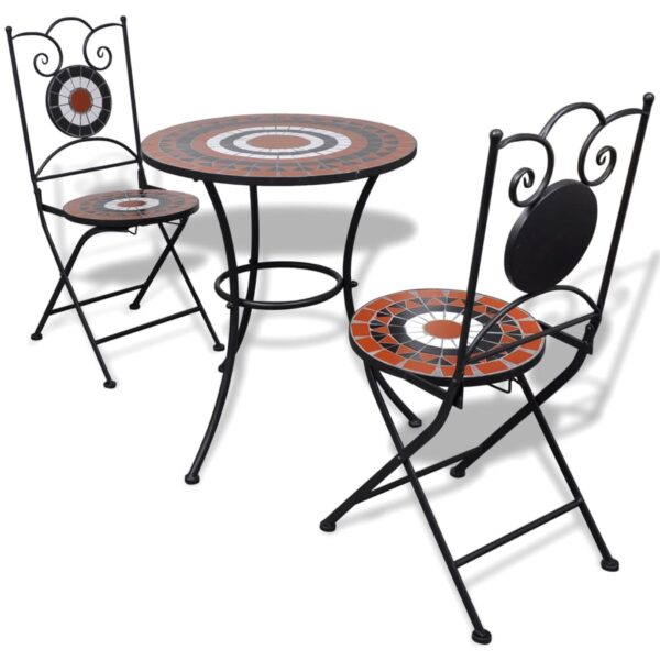 HomeDiscount-3 Piece Bistro Set Ceramic Tile Terracotta and White