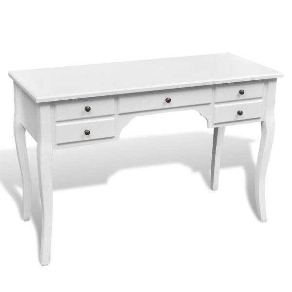 HomeDiscount-Wooden French Desk with Curved Legs and 5 Drawers