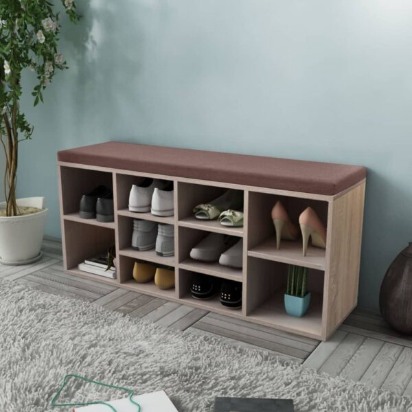 HomeDiscount-Shoe Storage Bench 10 Compartments Oak Colour