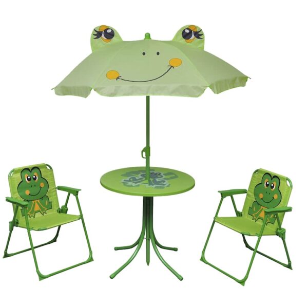 HomeDiscount-3 Piece Kids' Garden Bistro Set with Parasol Green