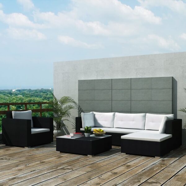 HomeDiscount-6 Piece Garden Lounge Set with Cushions Poly Rattan Black