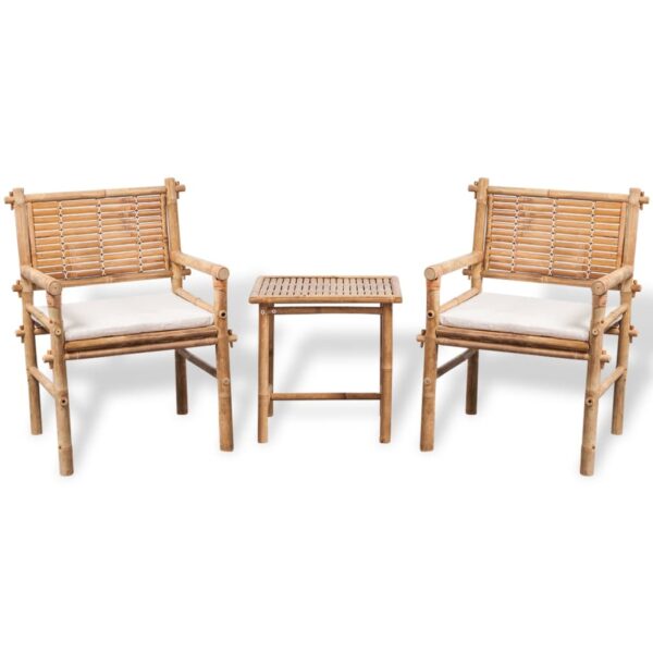 HomeDiscount-3 Piece Bistro Set with Cushions Bamboo