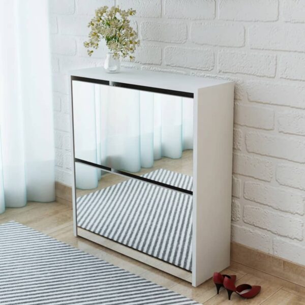 HomeDiscount-Shoe Cabinet 2-Layer Mirror White 63x17x67 cm