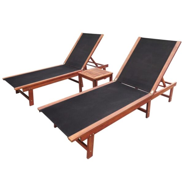 HomeDiscount-Sun Loungers 2 pcs with Table Solid Acacia Wood and Textilene