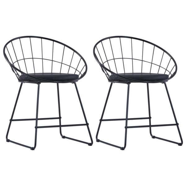 HomeDiscount-Dining Chairs with Faux Leather Seats 2 pcs Black Steel