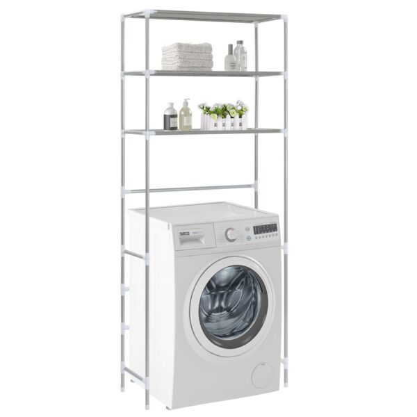 HomeDiscount-3-Tier Storage Rack over Laundry Machine Silver 69x28x169 cm