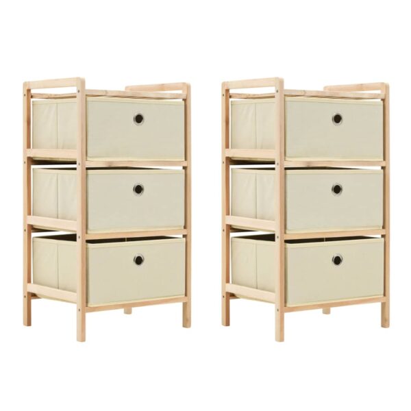 HomeDiscount-Storage Racks with 3 Fabric Baskets 2 pcs Beige Cedar Wood