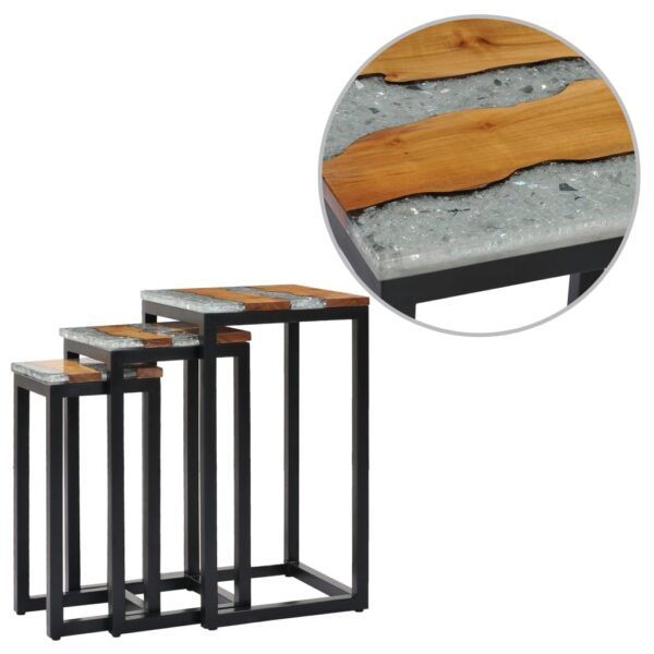 HomeDiscount-Nesting Tables 3 pcs Solid Teak Wood and Polyresin