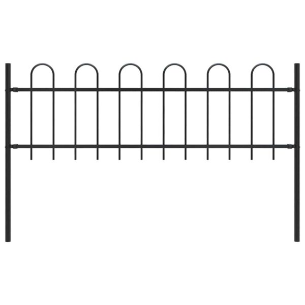 HomeDiscount-Garden Fence with Hoop Top Steel 1.8 m Black