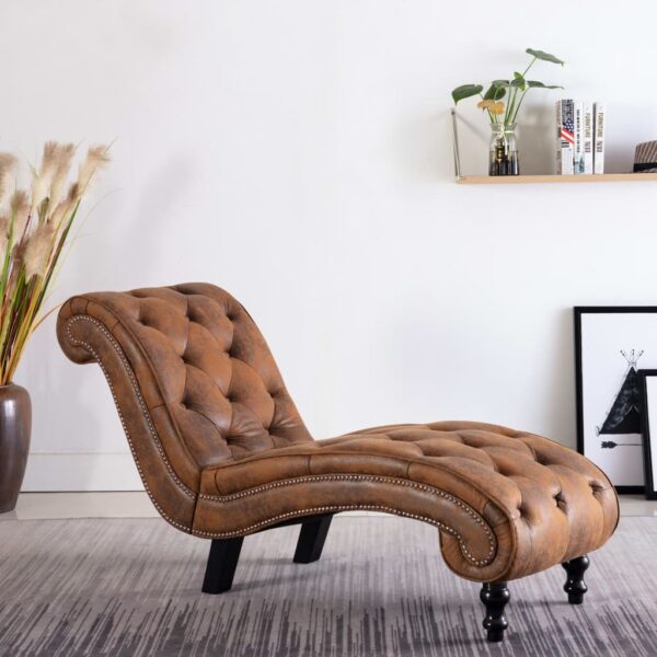 HomeDiscount-Chaise Lounge Brown Faux Suede Leather