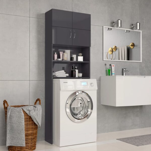 HomeDiscount-Washing Machine Cabinet High Gloss Grey 64x25.5x190 cm