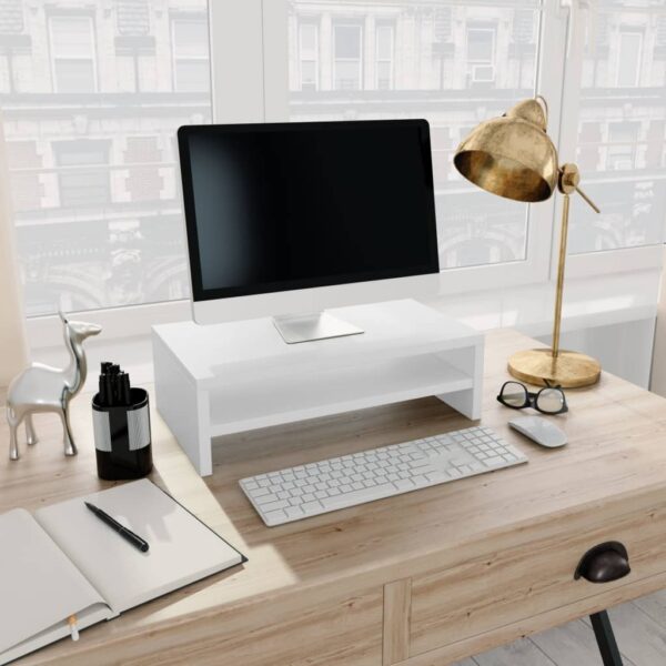 HomeDiscount-Monitor Stand White 42x24x13 cm Engineered Wood