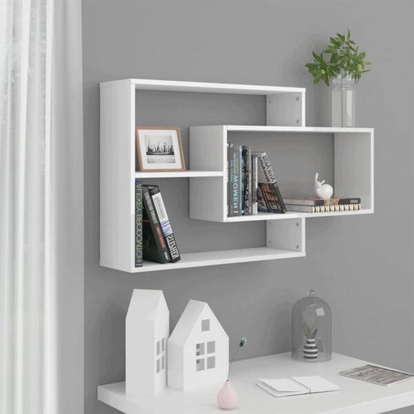 HomeDiscount-Wall Shelves High Gloss White 104x20x58.5 cm Engineered Wood