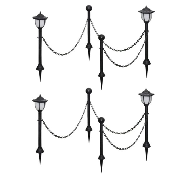 HomeDiscount-Solar Lights 4 pcs with Chain Fence and Poles