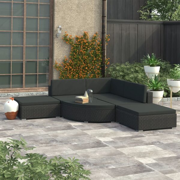 HomeDiscount-6 Piece Garden Lounge Set with Cushions Poly Rattan Black