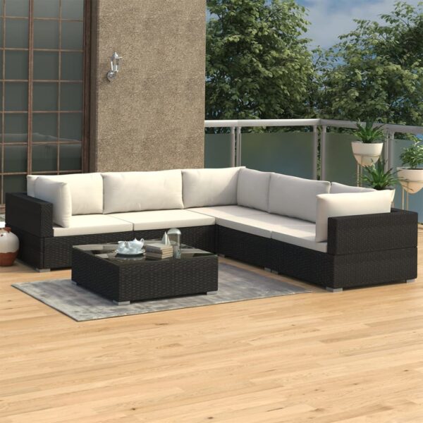 HomeDiscount-6 Piece Garden Lounge Set with Cushions Poly Rattan Black