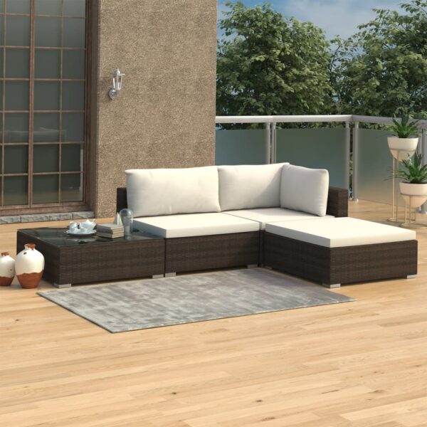 HomeDiscount-4 Piece Garden Lounge Set with Cushions Poly Rattan Brown